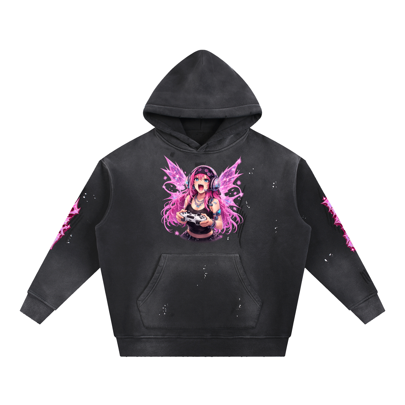 Vintage Washed Frayed Fleece Hoodie