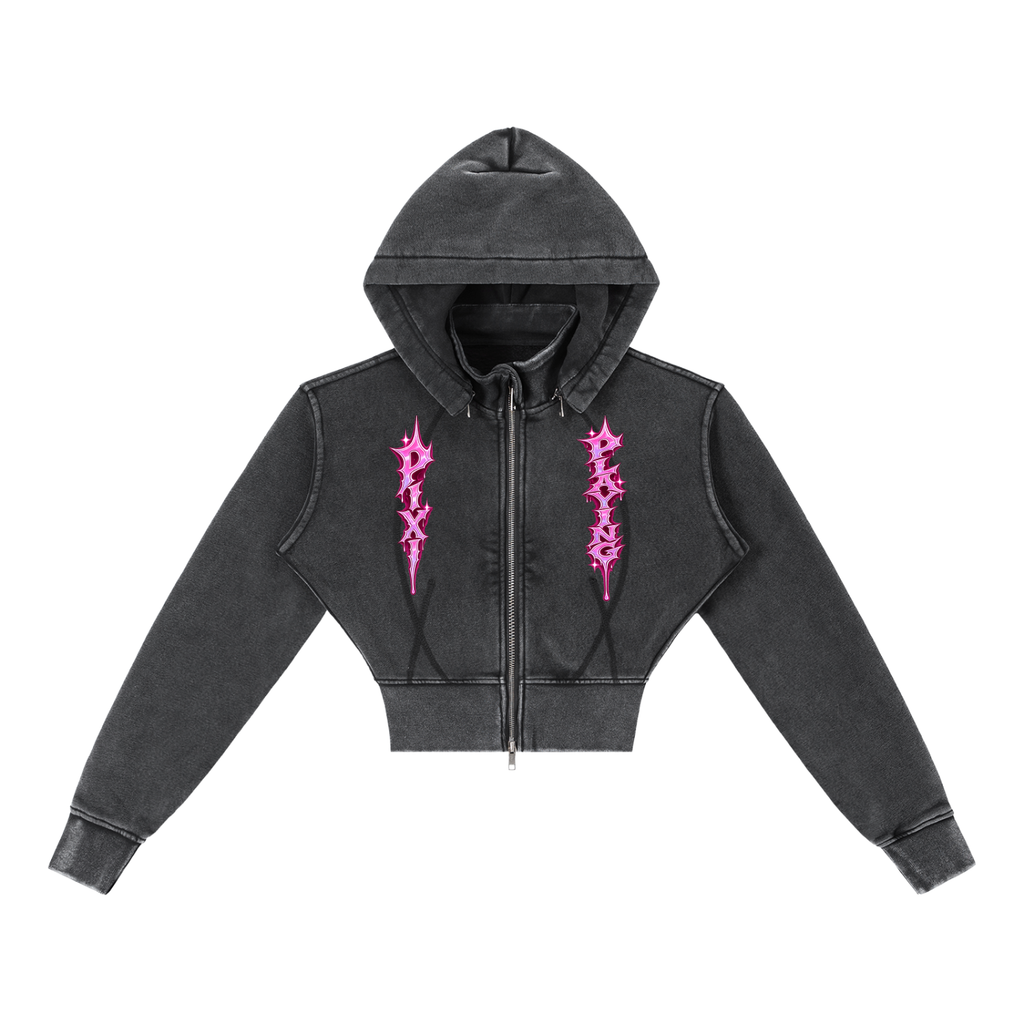 Vintage Washed Cropped Fleece Hoodie